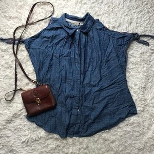 Denim Chambray tie Cold Shoulder button up top